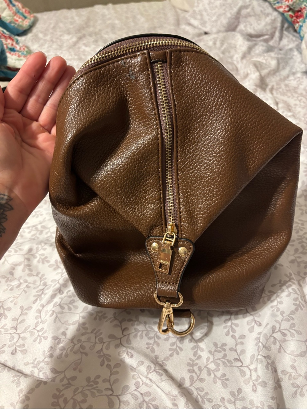 Brown Pebbled Leather Women’s Zip-Top Backpack